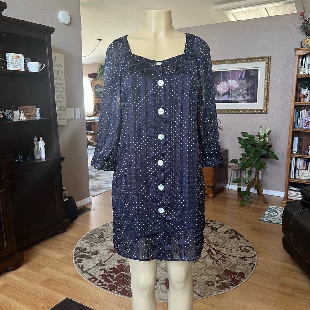 Fig & Flower blue & white long sleeve dress w/dress cami-size S/M